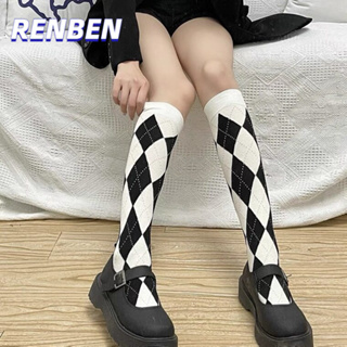 RENBEN  ถุงน่องสำหรับเด็กผู้หญิงและนักเรียนที่มีหลอดสูง,ถุงเท้าน่องหลอดกลางและถุงเท้าสไตล์ญี่ปุ่น