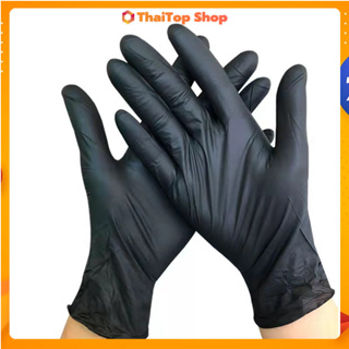 ถุงมือยาง ถุงมือแพทย์ สีดำ 100 ชิ้น  ไม่มีแป้ง ถุงมือยางธรรมชาติ  Nitrile Gloves
