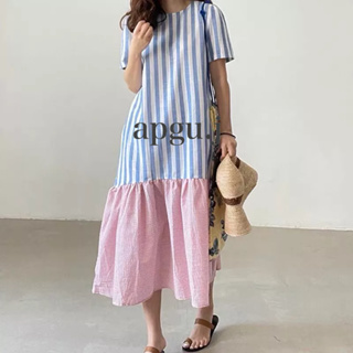 พร้อมส่ง💖 (AP022) bluela dress เดรสยาว สไตล์เกาหลี ผ้าลินิน สีฟ้า สีชมพู