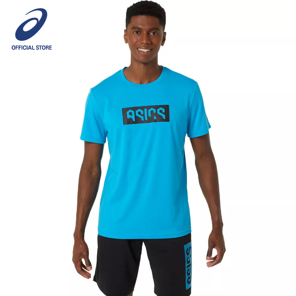 asics-asics-hex-graphic-dry-ss-tee-men-training-เสื้อ-ผู้ชาย-เสื้อ-เสื้อคอกลม-ของแท้-island-blue-performance-black