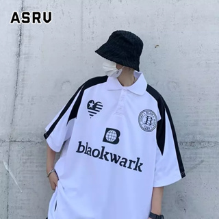 ASRV แขนสั้นผู้ชายเยาวชนที่นิยมอารมณ์ตัวอักษรและตัวเลขมาตรฐานญี่ปุ่นทุกตรงกับเสื้อโปโลฮาราจูกุ