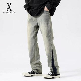 YIPINYOUYOU   กางเกงยีนส์ผู้ชาย American Retro Street Style กางเกงยีนส์ยืดทรงหลวมทั้งชายและหญิงสามารถสวมใส่ได้