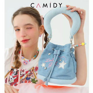 Camidy ใหม่แฟชั่นสบาย ๆ พกพาแนวทแยงกระเป๋าสากลยีนส์ถัง Drawstring กระเป๋าใบเล็ก