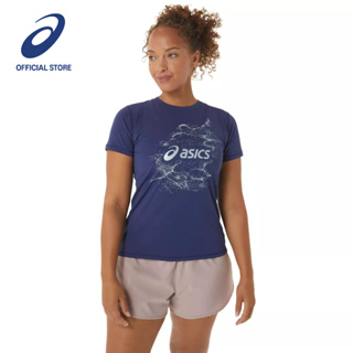 ASICS :  NAGINO GRAPHIC RUN SS TOP WOMEN RUNNING ผู้หญิง เสื้อคอกลม ของแท้  INDIGO BLUE