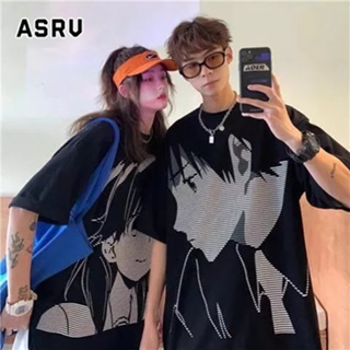ASRV เสื้อยืดแขนสั้นผู้ชายและผู้หญิง ins เสื้อยืดคู่รักทรงหลวมและอเนกประสงค์อินเทรนด์สไตล์ฮ่องกง