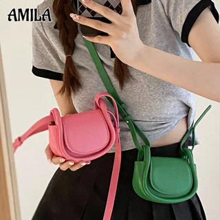 AMILA กระเป๋า Messenger ขนาดเล็กของผู้หญิง Y2K กระเป๋าสไตล์เกาหลี Ins กระเป๋า Saddle Bag วัสดุหนัง PU สุดอินเทรนด์
