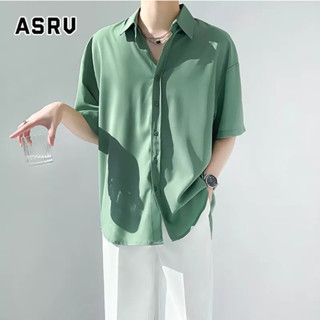 ASRV เสื้อเชิ้ตผู้ชาย สไตล์ฮ่องกงเสื้อเชิ้ตแขนสั้นผู้ชายหลวมบางผ้าไหมน้ำแข็งเวอร์ชั่นเกาหลีของเทรนด์อินลำลอง