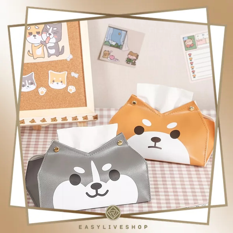 easyliveshop-พร้อมส่ง-กล่องทิชชู่-กล่องใส่ทิชชู่แบบหนัง-ซองหนังใส่ทิชชู่-ลายหมาชินะน่ารัก