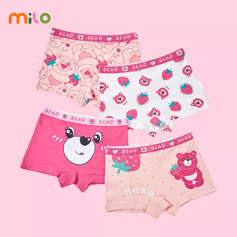 milo-ชุดชั้นในผ้าฝ้ายสาว-นักมวยสตรอเบอร์รี่หญิงหมี-นักเรียนเด็กชั้นเรียน-กางเกงขาสั้นสำหรับเด็ก