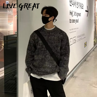 LIVE GREAT เสื้อกันหนาวผู้ชาย, เทรนด์ใหม่, แฟชั่น, เรียบง่าย, แมทช์ได้ทุกแบบ, ดีไซน์ย้อนยุค, เสื้อเชิ้ตท่อนล่าง, ลำลองหลวม, แมทช์ได้ทั้งหมด, เสื้อกันหนาวระดับไฮเอนด์