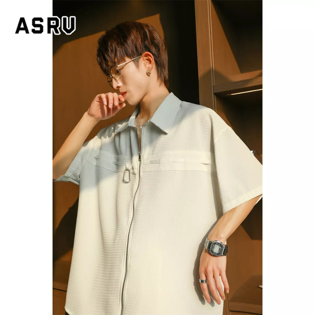 asrv-เสื้อเชิ้ตผู้ชาย-ใหม่-เสื้อเชิ้ตแขนสั้นพับคอหลวมและหลากหลายแฟชั่นอินเทรนด์เกาหลีอินเทรนด์แบรนด์