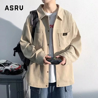 ASRV สื้อเชิ้ตผู้ชาย เสื้อเชิ้ตแขนยาวผ้าริ้วสไตล์ฮ่องกงผู้ชาย 2022 ทรงหลวมสไตล์เกาหลีลำลอง