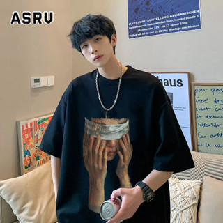 ASRV เสื้อยืด เสื้อยืดแขนสั้นอเมริกันชายและหญิงแบรนด์น้ำถนนสูงฮิปฮอปถนนครึ่งแขนย้อนยุคหลวมคู่ร้อยหอคอย