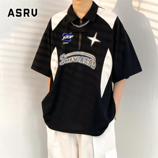 ASRV เสื้อโปโลผู้ชาย เสื้อโปโลแขนสั้นผู้ชายสไตล์ฮาราจูกุสไตล์ฮ่องกงแนวสตรีทสไตล์ฮิปฮอปลำลอง