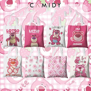 Camidy สตรอเบอร์รี่หมีผ้าใบกระเป๋า 36x39 ซม.อะนิเมะเกาหลีสไตล์ไหล่แบบพกพาช้อปปิ้งกระเป๋ากวดวิชา