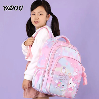 YADOU กระเป๋านักเรียนใหม่สำหรับนักเรียนหญิงชั้นประถมศึกษาปีที่ 5-1-3 สามารถป้องกันกระเป๋าเป้สะพายหลังลดภาระ KT กระเป๋าเด็กผู้หญิงน้ำหนักเบา