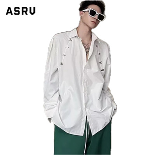 ASRV ผู้ชายแขนยาวอินวรรณกรรมแนวโน้มการพิมพ์ใหม่ขี้เกียจแฟชั่นญี่ปุ่นคอสี่เหลี่ยมทุกตรงกับเสื้อที่นิยม