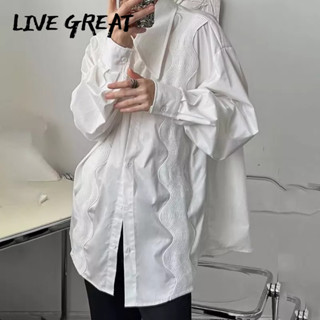 LIVE GREAT เสื้อเชิ้ตผู้ชาย, แฟชั่นอินเทรนด์ใหม่, ท็อปส์ซูดีไซน์เฉพาะ, หลวมสบาย ๆ, เสื้อแขนยาวปกที่เข้ากันทั้งหมด