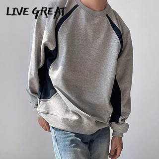 LIVE GREAT เสื้อสเวตเตอร์ผู้ชาย สีตัดกันให้ความรู้สึกเฉพาะในการออกแบบ เสื้อคู่รักหลวมๆ