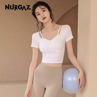 NURGAZ เดรสสั้นโยคะ เดรสโยคะพร้อมหมอนรองหน้าอก เสื้อออกกําลังกายหลังสวยสูดอากาศผู้หญิง เดรสสั้นวิ่ง ฟิตแอนด์เฟิร์ม