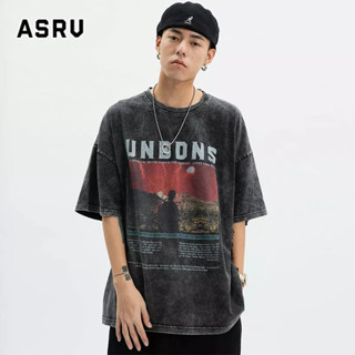 ASRV เสื้อยืด ย้อนยุคอเมริกันซักเสื้อยืดแนวเก่าชายและหญิงหลวมฮิปฮอปสตรีทคู่แขนสั้นท็อปส์ซู