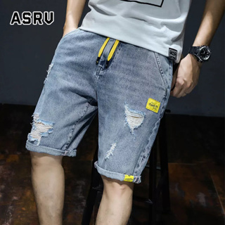 ASRV เสื้อผ้าผช กางเกงขาสั้นผ้าเดนิมผู้ชายฤดูร้อนใหม่หลวมกางเกงขาสั้นแฟชั่นห้าจุดกางเกงฉีก เสื้อผ้าผู้ชายสไตล์เกาหลี