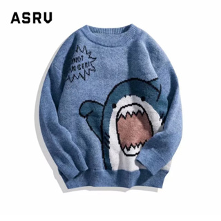 ASRV เสื้อกันหนาว เสื้อสเวตเตอร์ถักผู้ชายแฟชั่นแบรนด์คอกลมลายการ์ตูนปลาฉลามเสื้อคู่รักญี่ปุ่นหลวม