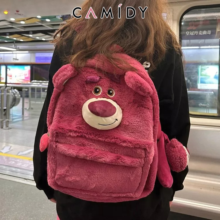 camidy-น่ารักสตรอเบอร์รี่หมีซัลลิแวนกระเป๋าเป้สะพายหลังญี่ปุ่น-ins-plush-มัธยมต้นนักเรียนวิทยาลัยความจุขนาดใหญ่กระเป๋านักเรียนระดับ