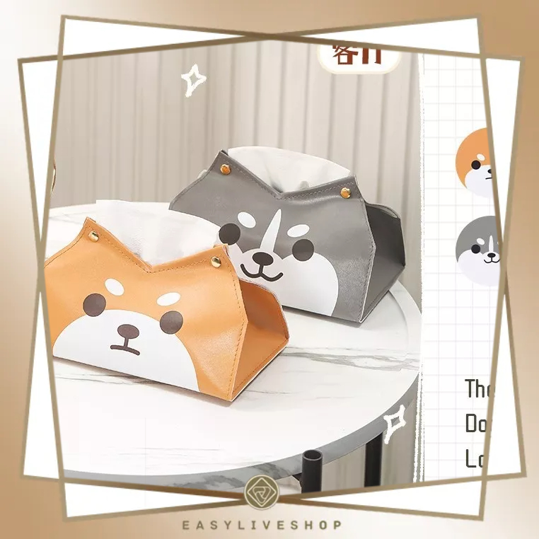 easyliveshop-พร้อมส่ง-กล่องทิชชู่-กล่องใส่ทิชชู่แบบหนัง-ซองหนังใส่ทิชชู่-ลายหมาชินะน่ารัก