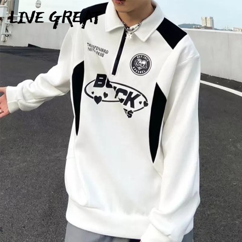 live-great-เสื้อกันหนาวผู้ชายแฟชั่นใหม่ออกแบบเฉพาะประกบด้านบนหลวมสบาย-ๆ-ทั้งหมดตรงกับเสื้อโปโลรถจักรยานยนต์ย้อนยุคอเมริกัน