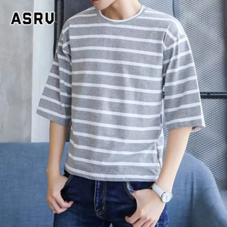 ASRV เสื้อยืด เสื้อยืดคอกลมแขนสั้นผู้ชาย แฟชั่นเกาหลีผ้านุ่มใส่สบาย