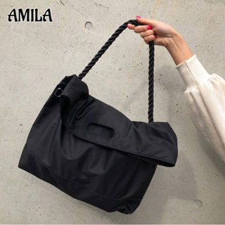 Amila กระเป๋าไนล่อน ลําลอง ขนาดใหญ่ ใส่ของได้เยอะ สไตล์เรียบง่าย สําหรับผู้หญิง เดินทาง