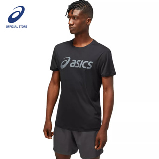 ASICS :  SILVER ASICS TOP MEN RUNNING ผู้ชาย เสื้อคอกลม ของแท้  PERFORMANCE BLACK/CARRIER GREY