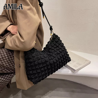 Amila กระเป๋าสะพายข้าง ใต้วงแขน แบบจับจีบ ความจุขนาดใหญ่ ลําลอง อเนกประสงค์ สไตล์เรียบง่าย สําหรับผู้หญิง