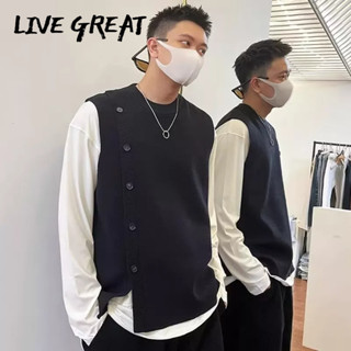 LIVE GREAT เสื้อกั๊กผู้ชายแฟชั่นวินเทจแยกเย็บแยกหลวมความรู้สึกช่องใหม่ฤดูใบไม้ผลิฤดูใบไม้ร่วงเสื้อกั๊กลำลองของผู้ชาย