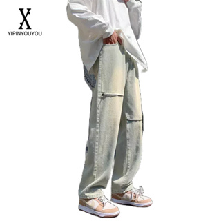 YIPINYOUYOU กางเกงยีนส์ผู้ชายซิปการออกแบบลักษณะบุคลิกลักษณะของผู้ชายกางเกงขากว้างกางเกง