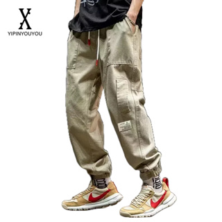 YIPINYOUYOU กางเกงลำลองสไตล์ญี่ปุ่น กางเกงสไตล์อเมริกันเรโทร กางเกงขายาวทรงหลวมสำหรับผู้ชาย
