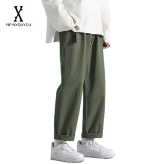 YIPINYOUYOU สไตล์ฮ่องกงหลวมตรงกางเกงลำลองผู้ชายกางเกงแฟชั่นเกาหลีผู้ชาย
