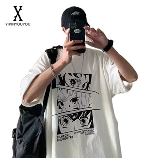 YIPINYOUYOU On time เสื้อยืดแขนสั้นลายการ์ตูนญี่ปุ่นสไตล์ฮิปฮอปสไตล์ฮ่องกง