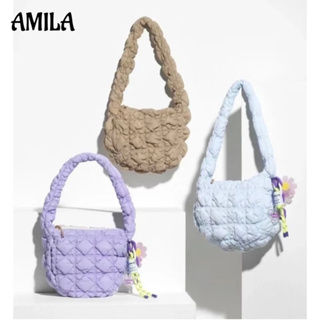 AMILA  soft bag กระเป๋าใต้วงแขน นักเรียน แฟชั่นพับได้ เวอร์ชั่นเกาหลี กระเป๋าขนมจีบไหล่ลง มีจี้