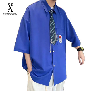 YIPINYOUYOU  2023 เสื้อเชิ้ตแขนสั้นผู้ชายสไตล์วิทยาลัยใหม่สไตล์ฮ่องกงแฟชั่นญี่ปุ่นเสื้อเชิ้ตลำลอง
