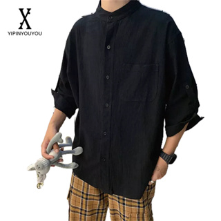 YIPINYOUYOU  2023 ใหม่เสื้อเชิ้ตผ้าลินินแขนสั้นผู้ชายสไตล์จีนหลวมผ้าฝ้ายลินินเชิ้ต