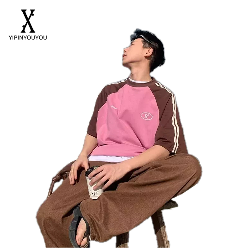 yipinyouyou-ใหม่-เสื้อยืดแขนสั้นสไตล์อเมริกันย้อนยุคสไตล์สตรีทแฟชั่นเกาหลีคอกลมพิมพ์ลายเสื้อยืดใส่ได้ทั้งชายและหญิง