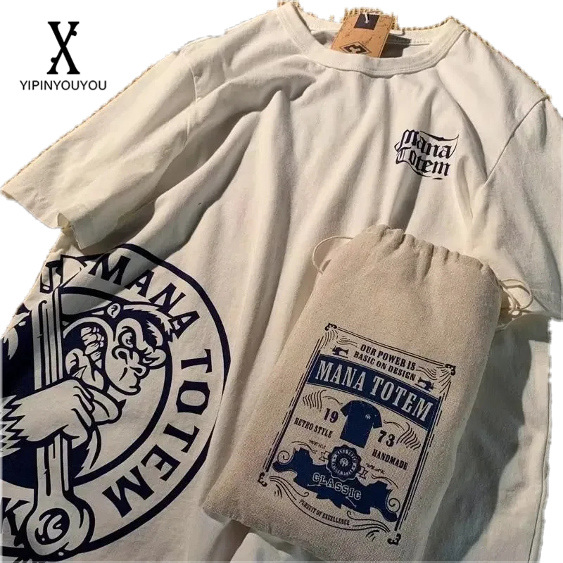 yipinyouyou-เสื้อยืดคอกลมพิมพ์ลายสไตล์ฮ่องกงสำหรับผู้ชายสไตล์เมืองใหม่แขนสั้นเสื้อยืดคอกลมยอดนิยมของอเมริกา