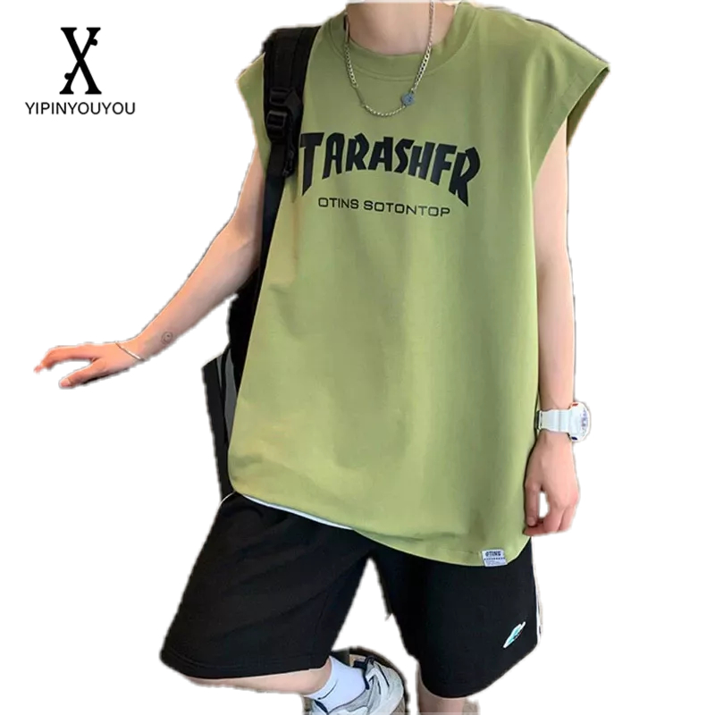 yipinyouyou-เสื้อกั๊กหลวมสบาย-ๆ-ของผู้ชายแฟชั่นยอดนิยมเสื้อยืดแขนกุดชุดกีฬาบาสเก็ตบอล