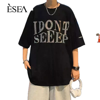 ESEA เสื้อยืดแขนสั้นผู้ชายสูงบนถนนหลวมคู่สบาย ๆ เสื้อด้านบน  การเชื่อมต่อแบบเรียบง่าย