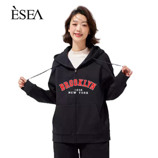 ESEA เสื้อสเวตเตอร์ผู้ชายสไตล์ยุโรปและอเมริกา 2023 ใหม่หล่อวินเทจถนนซิปมีฮู้ดตัวอักษรพิมพ์คู่ลําลองแขนยาวเสื้อสเวตเตอร์