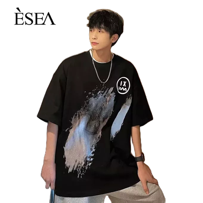 esea-เสื้อยืดผู้ชายแฟชั่นพิมพ์ลายทุกคู่เสื้อยืดผู้ชายยอดนิยมคอกลมเทรนด์แขนสั้นผู้ชาย