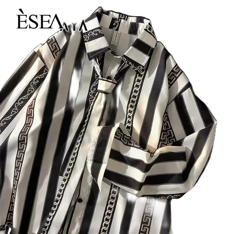 esea-เสื้อเชิ้ตผู้ชายแฟชั่นแฟชั่นป๊อปวินเทจลายเสื้อแขนยาวหลวม