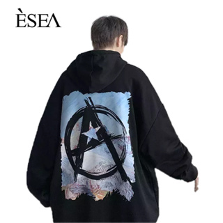 ESEA เสื้อกันหนาวผู้ชายแนวสตรีทหลวมเสื้อกันหนาวมีฮู้ดสไตล์ญี่ปุ่น